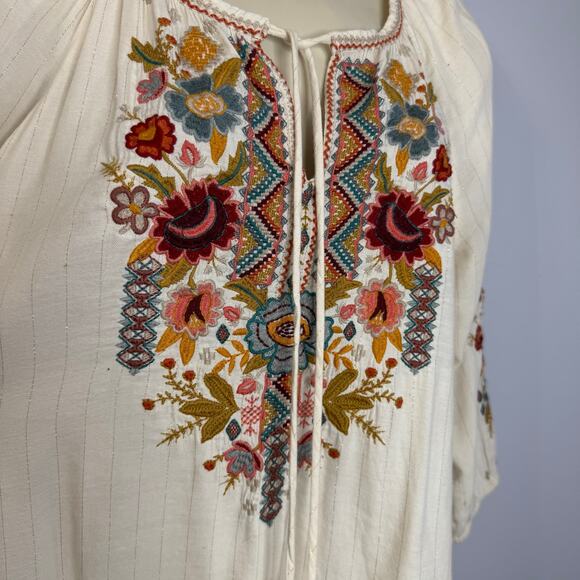Johnny Was Clansy Peasant Embroidered Blouse Ivory Relax Boho Women's S - Picture 3 of 12